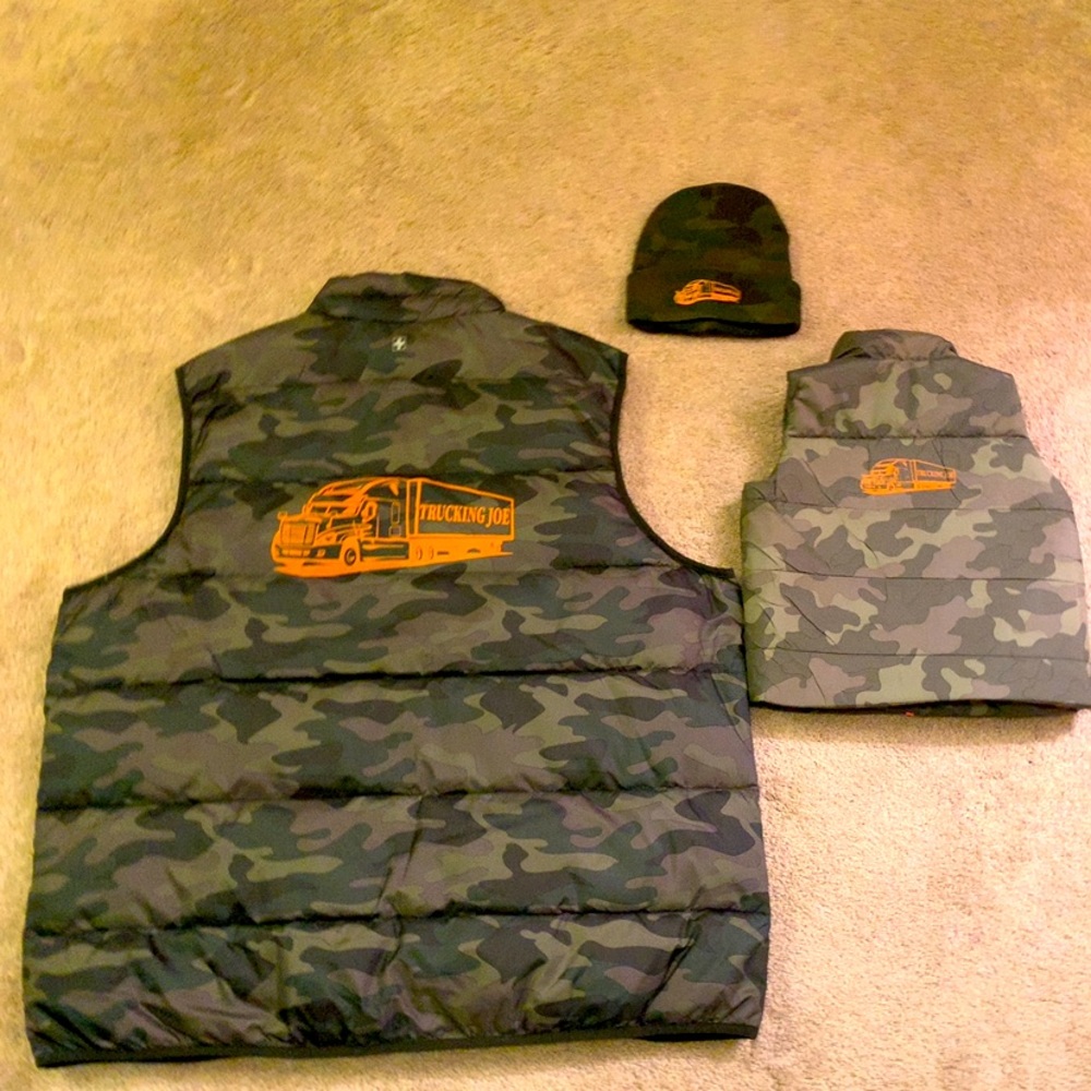 Camo vest with matching beanie
